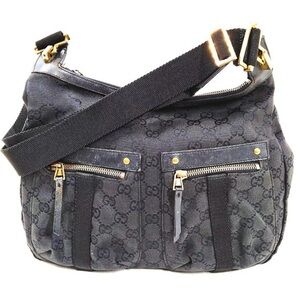 GUCCI Canvas Leather Shoulder Crossbody Bag Black